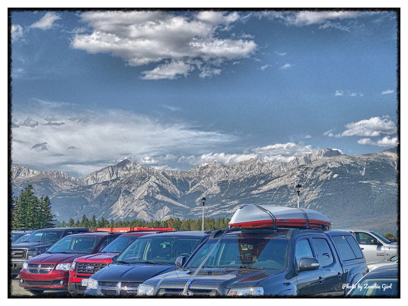 Set against the cars, the backdrop of the Canadian Rockies looked like a cardboard cut out. 