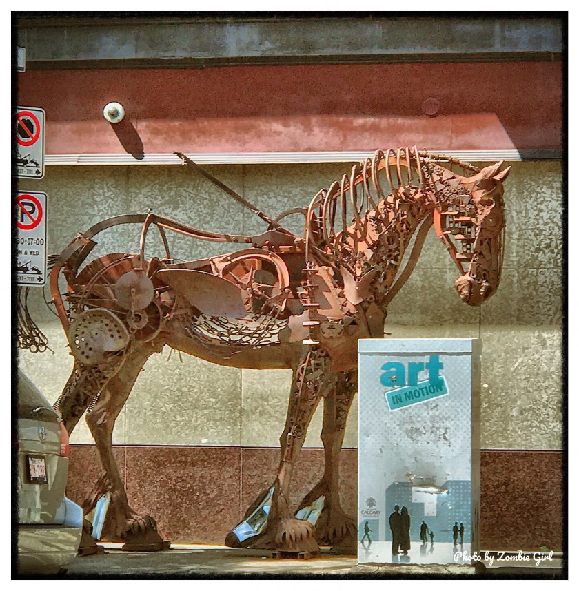 Metal horse sculpture in Calgary 